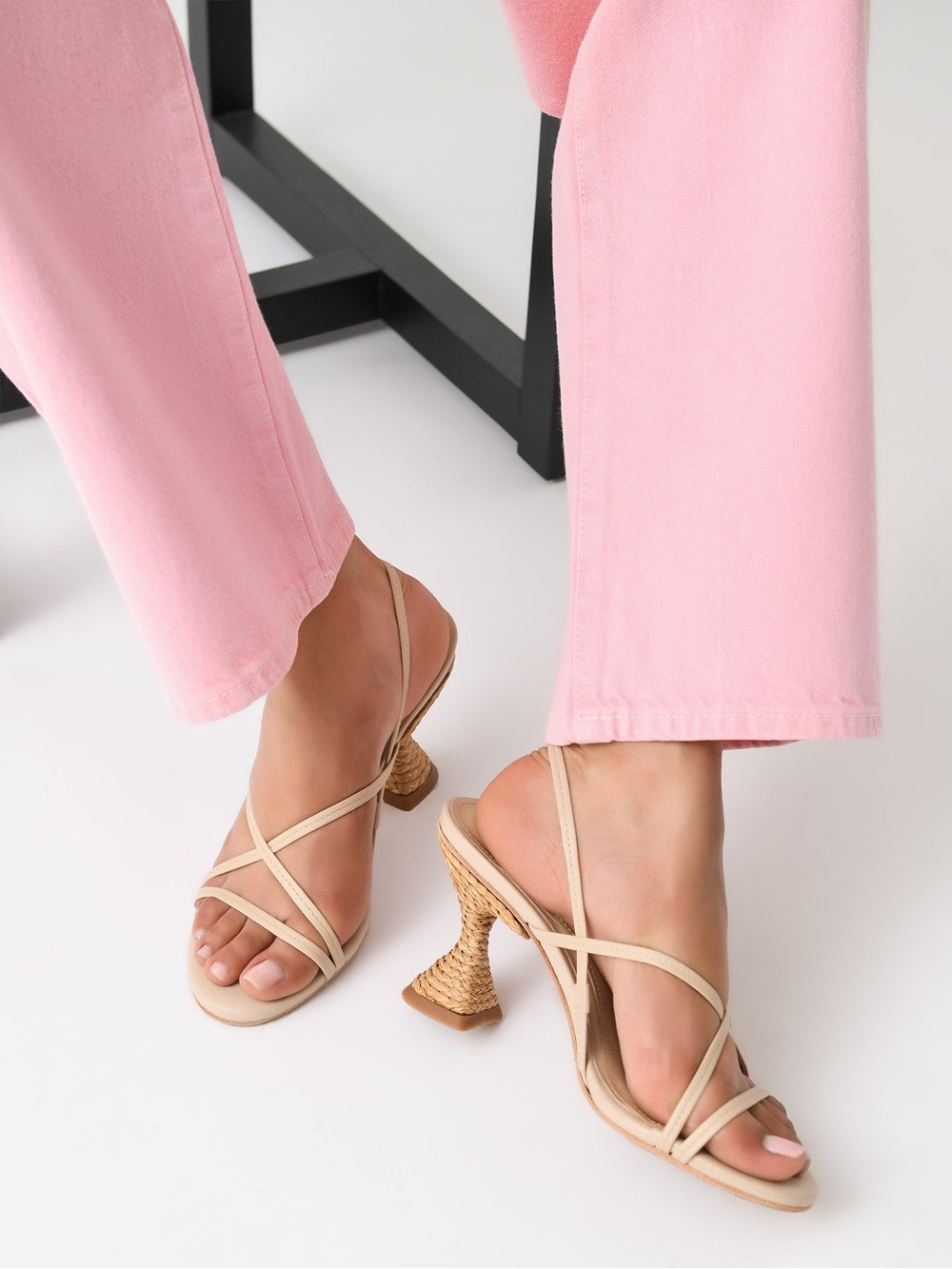 Paloma Barceló Natural Leather Heel with White Strap